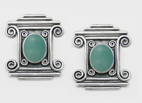 Sterling Silver And Aventurine Drop Dangle Earrings With an Art Deco Inspired Style